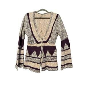 FREE PEOPLE AZTEK GEOMETRIC BELL SLEEVE KNIT CARDIGAN WOOL BLEND SZ S/P